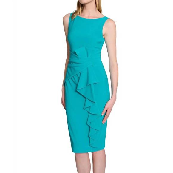 NEW JOSEPH RIBKOFF silky knit sheath dress in ocean blue - Picture 1 of 3
